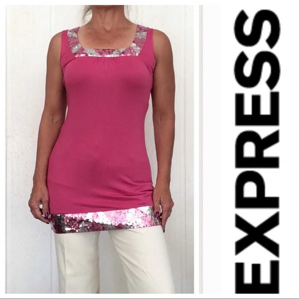 Express | Dresses | Express Pink Sequin Trimmed Long Body Con Tank Dress  Small | Poshmark